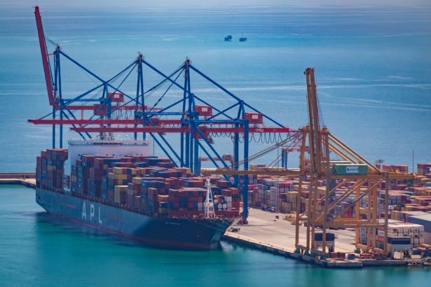 Container port at sunset